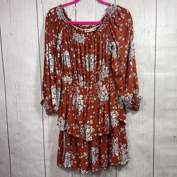 Urban Outfitters Floral Boho Cottagecore Mini Dress Off Shoulder Smocked Size L - Picture 6 of 15